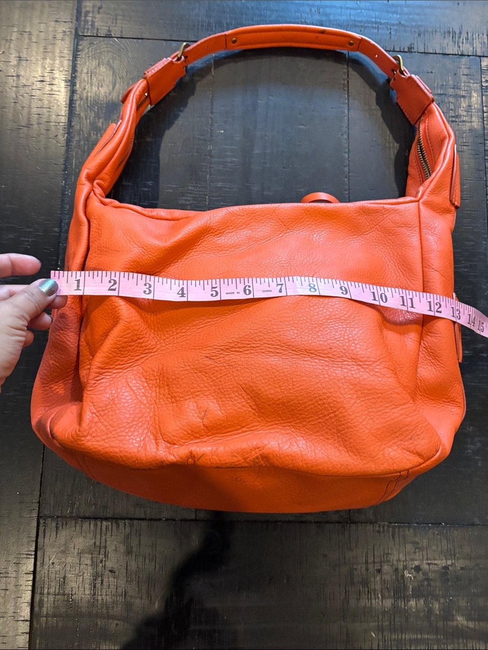 Lauren Ralph Lauren Orange Hobo Pebbled Leather Shoulder Bag Purse - Picture 8 of 14